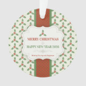 Kerst Hulst Patroon Groen Hulst Rode Bessen Ornament (voorkant)