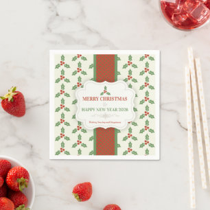 Kerst Hulst Patroon Groen Hulst Rode Bessen Servet