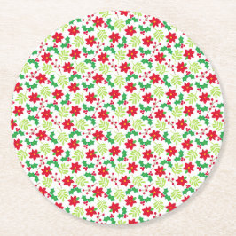 Kerst Hulst Poinsettia's Mooie Bloem Motief 6 Ronde Kartonnen Onderzetter