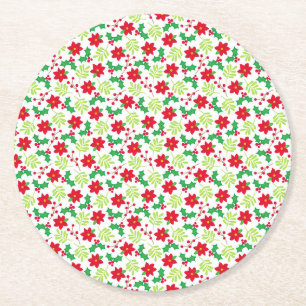 Kerst Hulst Poinsettia's Mooie Bloem Motief 6 Ronde Kartonnen Onderzetter