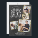 Kerst Hulst Pret Collage Leiste Feestdagenkaart<br><div class="desc">Een elegante Hulst Pret 4 foto collage vakantie ontwerp om te personaliseren met je favoriete foto's omlijst in goud,  bericht,  namen en jaar op een leiste achtergrond. De achterkant heeft vallende sneeuwvlokken op een bijpassende leiste achtergrond. Ontworpen door Thisisnotme©</div>