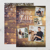 Kerst Hulst Pret Foto Collage Rustiek Hout Feestdagenkaart (Voorkant / Achterkant)