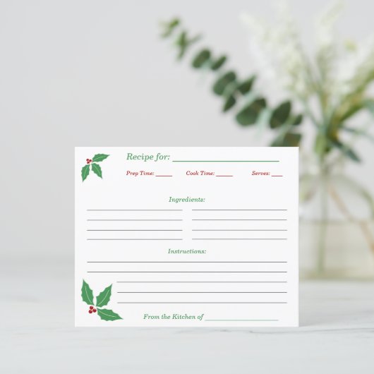 Kerst Hulst Receptkaart (Staand voorkant)