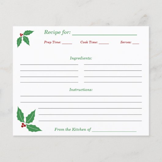 Kerst Hulst Receptkaart (Voorkant)