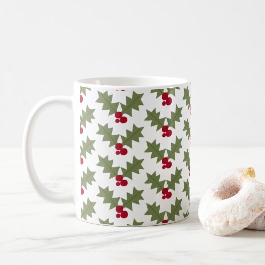 Kerst Hulst Rode Bessen Groene Bladeren Koffiemok (Met donut)