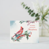 Kerst hulst, rode kardinaal, Flat Holiday Kaart (Staand voorkant)