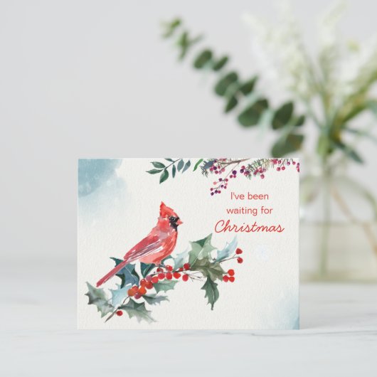 Kerst hulst, rode kardinaal, Flat Holiday Kaart (Staand voorkant)