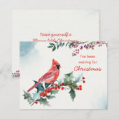 Kerst hulst, rode kardinaal, Flat Holiday Kaart (Voorkant / Achterkant)