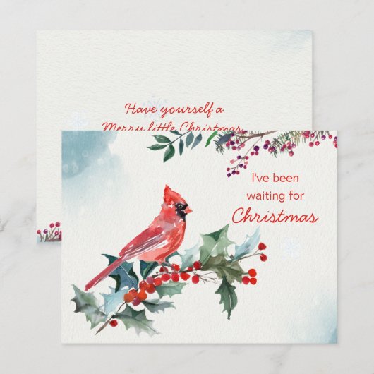 Kerst hulst, rode kardinaal, Flat Holiday Kaart (Voorkant / Achterkant)