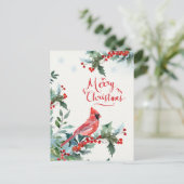 Kerst hulst, rode kardinaal, vakantie Briefkaart (Staand voorkant)