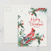 Kerst hulst, rode kardinaal, vakantie Briefkaart (Voorkant / Achterkant)