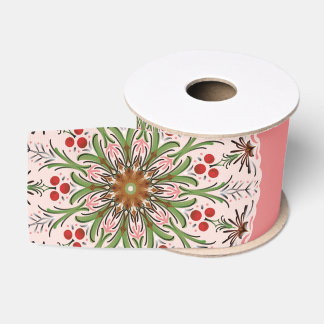 Kerst hulst variabele grootte in perzik grosgrain lint
