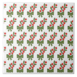 Kerst Hulstbessen & Groene Strik Patroon Tegeltje