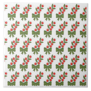 Kerst Hulstbessen & Groene Strik Patroon Tegeltje