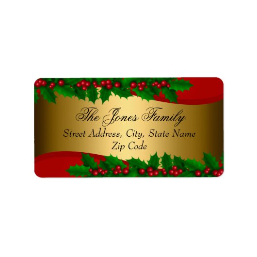 Kerst hulstblad adreslabels etiket (Voorkant)