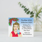 Kerst Humor Funny Retro Lady Flipping the Bird Briefkaart (Staand voorkant)