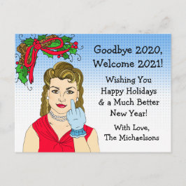 Kerst Humor Funny Retro Lady Flipping the Bird Briefkaart