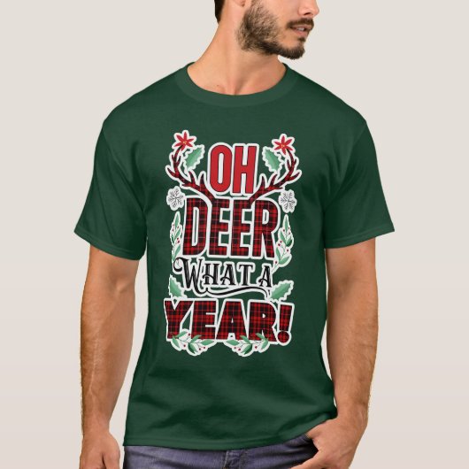 Kerst Humor OH DEER Wat een jaar Plaid T-shirt (Voorkant)