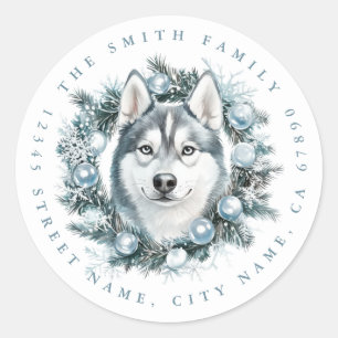Kerst Husky Dog Ronde Stickers