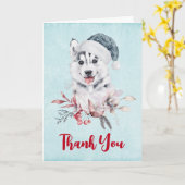 Kerst Husky Hond in een Kerstman Hoed Dank Je Kaart (Gele Bloem)