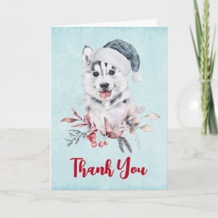 Kerst Husky Hond in een Kerstmannenhoed Dank Je Kaart