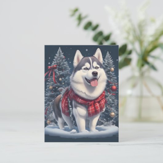 Kerst Husky Hond Magic Xmas Vakantie Geest Briefkaart (Staand voorkant)