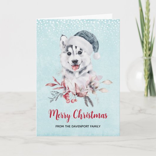 Kerst Husky-hond met een Kerstmanhoed Kaart (Voorkant)