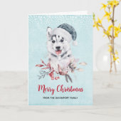 Kerst Husky-hond met een Kerstmanhoed Kaart (Gele Bloem)