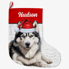 Kerst Husky Hond met Naam Woof Achtergrond Grote Kerstsok