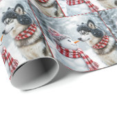 Kerst Husky hond met sneeuwpop Cadeaupapier (Rol Hoek)