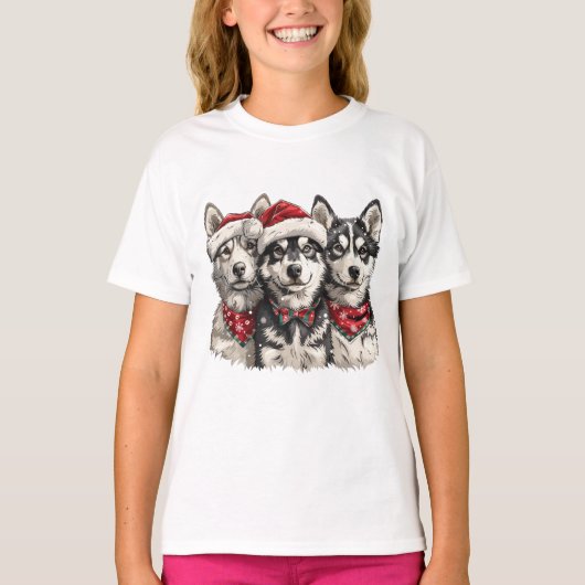 Kerst Husky Honden T-shirt (Voorkant)