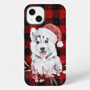 Kerst-Husky op Buffalo Plaid iPhone 13 Hoesje