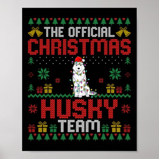 Kerst Husky Team - Husky Dragen Santa Hoed Xma Poster (Voorkant)