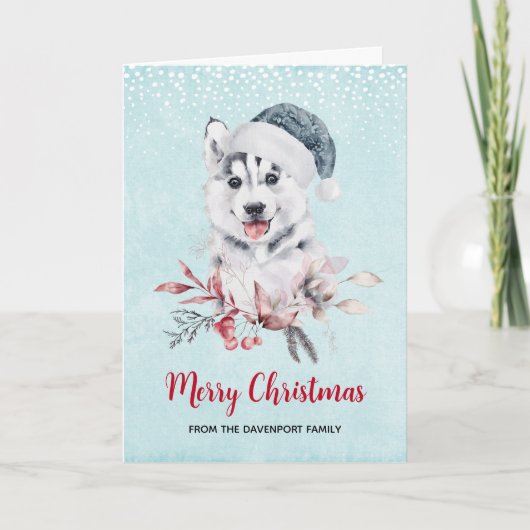 Kerst-Huskyhond met een Kerstmannenhoed Kaart (Voorkant)