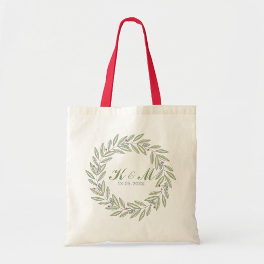 Kerst Huwelijk Bruid Bruidegom Monogram Krans Tote Bag (Voorkant)