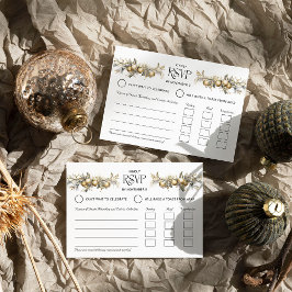 Kerst Huwelijk Gouden Hulst en Ornamenten Entrée RSVP Kaartje