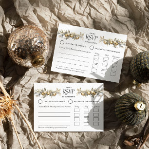 Kerst Huwelijk Gouden Hulst en Ornamenten Entrée RSVP Kaartje