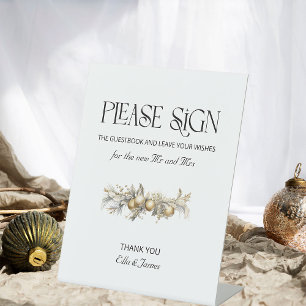 Kerst Huwelijk Gouden Slinger Gastboek Bord Reclamebord Met Voetstuk