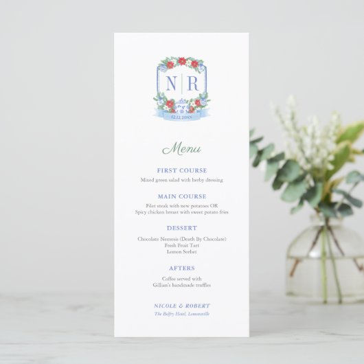 Kerst Huwelijk Monogram Individuele Plaats Namen Menu (Staand voorkant)