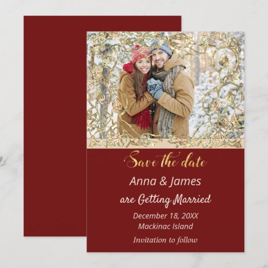 Kerst Huwelijk Save the Date Kaart (Voorkant / Achterkant)