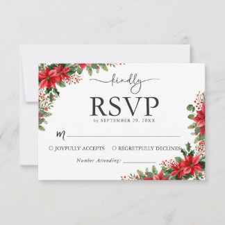 Kerst Huwelijks RSVP Kaart met Waterverf Bloemen
