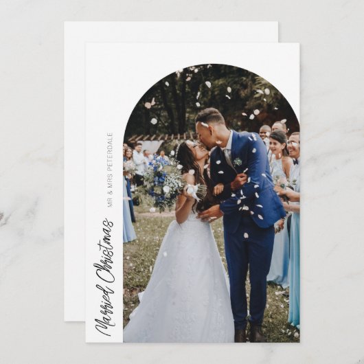 kerst huwelijksaankondiging met boog bedankkaart (Voorkant / Achterkant)