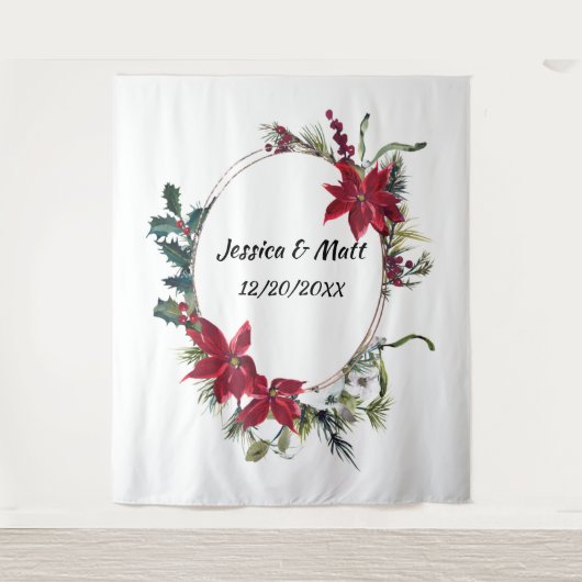 Kerst Huwelijksfotocabine Achtergrond Tapijt Wandkleed (Voorkant)