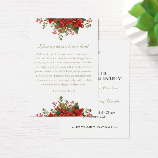 Kerst Huwelijksgebed Poinsettia Gebed Visitekaartje (Bureau)