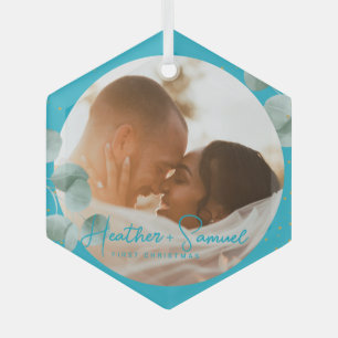 Kerst Huwelijksgeschenk Elegant Schrift foto Glas Ornament
