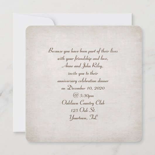 Kerst huwelijksjubileum dinerfeest kaart (Achterkant)