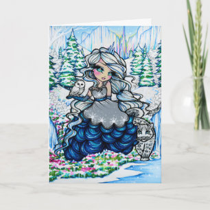 Kerst Ice Princess Snowy Owl Fantasy Art Kaart