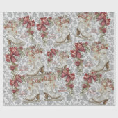 Kerst  Ice Schaatsen Plaid Holly Silver Cadeaupapier (Vlak)