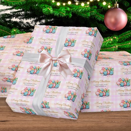 Kerst Iced Koekjes Roze Gingham Eigen Naam Cadeaupapier