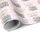 Kerst Iced Koekjes Roze Gingham Eigen Naam Cadeaupapier (Rol Hoek)
